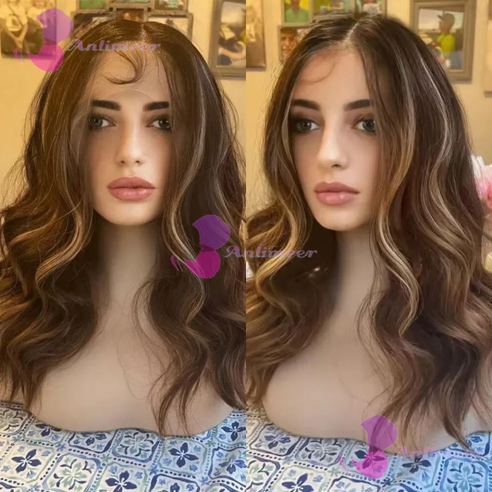 

Body Wavy Highlight Brown Blonde Glueless Human Hair 13x4 Silk Top Lace Front Wigs #4/27 Pre-plucked 360/Full Lace Front Wigs