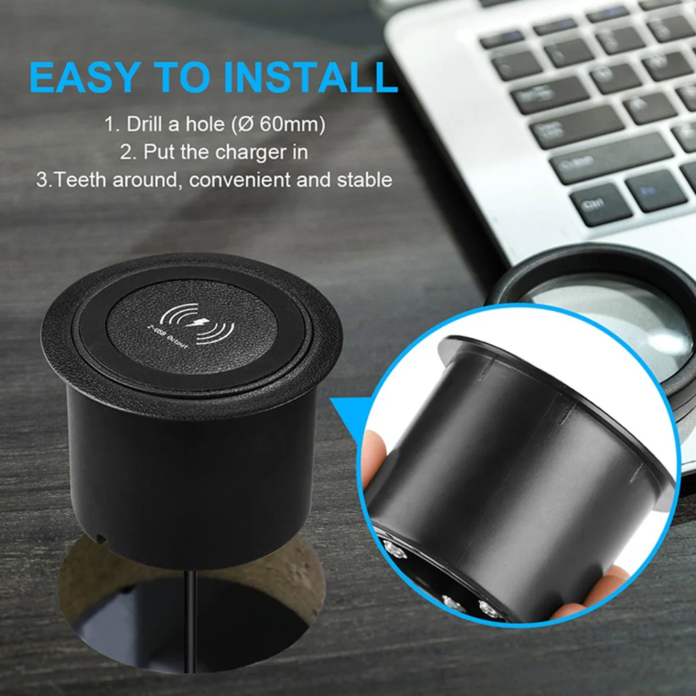 A73E-10W Fast Wireless Charger Pop-Up Desktop Embedded Fast Wireless Charger with USB Port Universal for Smartphone