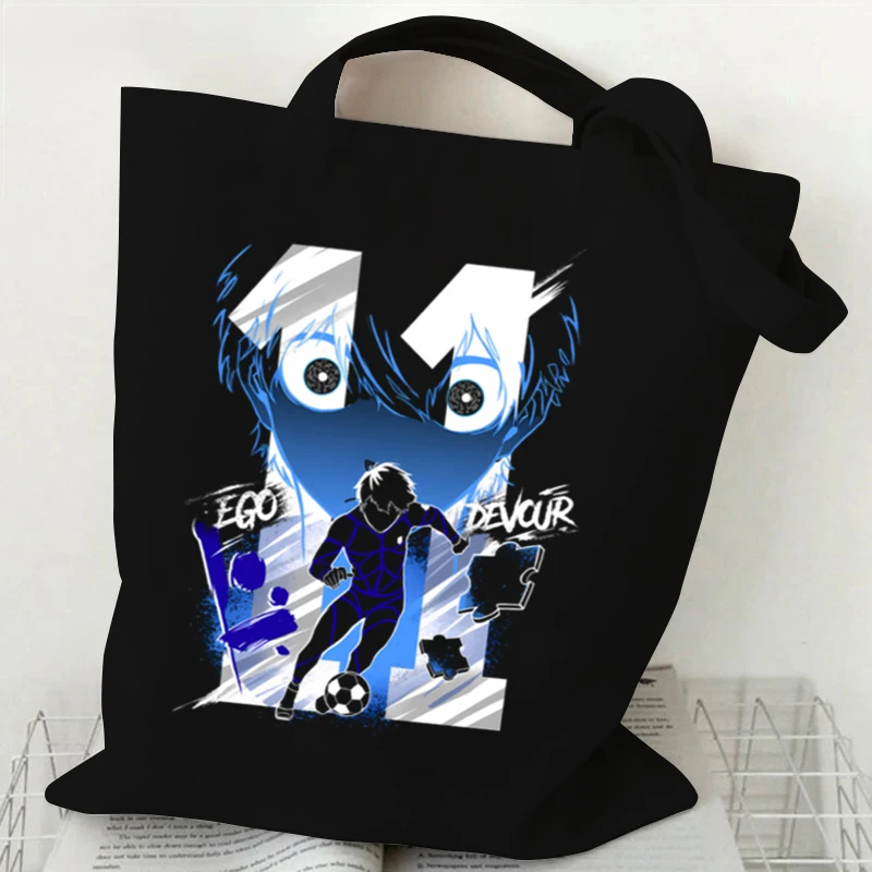 Isagi yoichi impressão bolsa de ombro feminina dos desenhos animados anime azul bloqueio tendência viagem sacola lona saco de compras reutilizável unisex bolsas