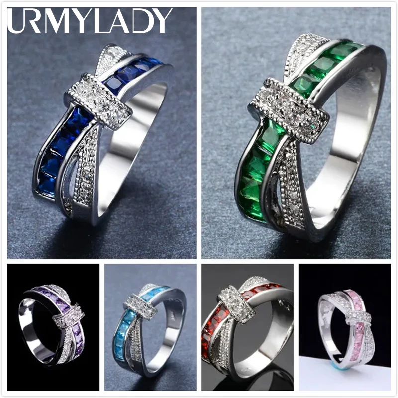 

URMYLADY Classic 925 Sterling Silver diamond rings For Women Colored zircon Fashion wedding accessories Party Gift Jewelry