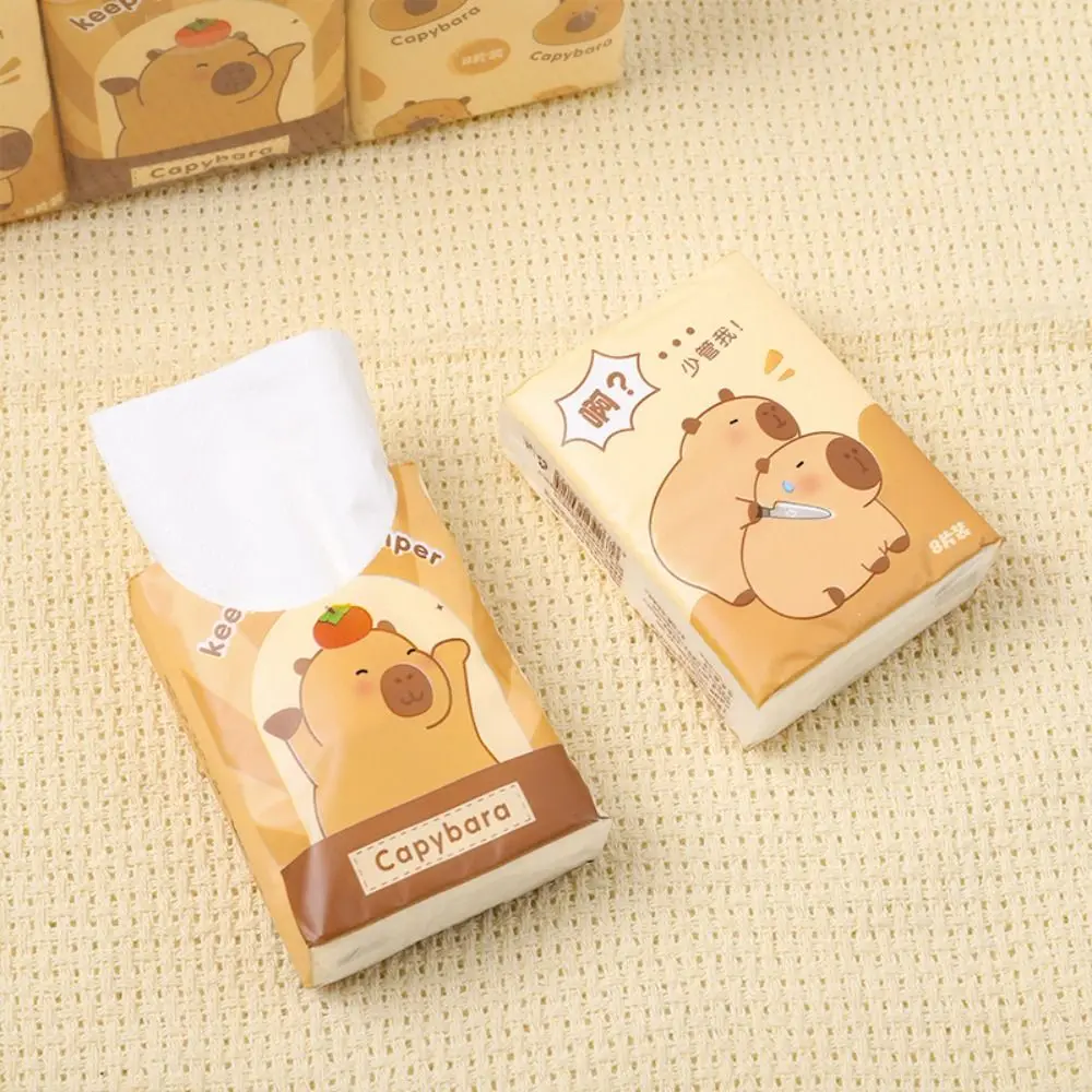 9 Packs Capybara Handkerchief Paper 3Ply Cleaning Panda Cartoon Handkerchief Paper Soft Skin-friendly Capybara Peripheries