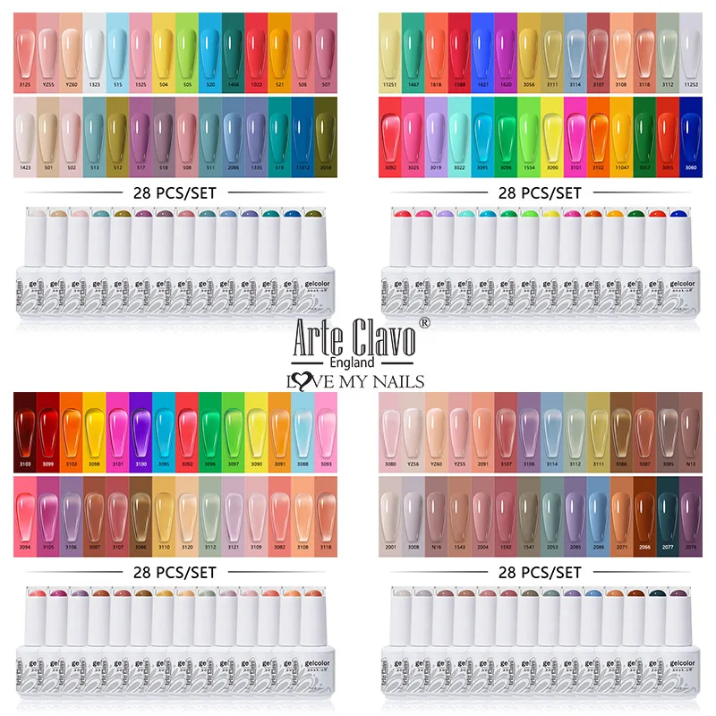 

ArteClavo 28PCS/Set Autumn Brown Nail Gel Polish Set New Semi Permanent UV Gel Nail Varnish Soak Off Gel Nail Polish Kit Nails