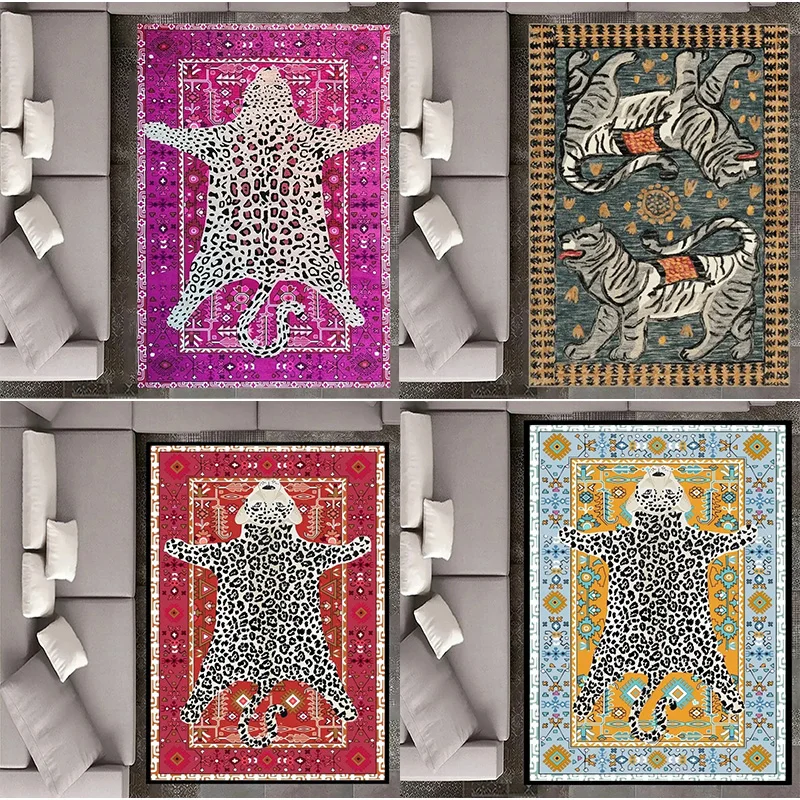 

Красный ковер с леопардовым принтом для гостиной, офиса и спальни, моющийся нескользящий декор