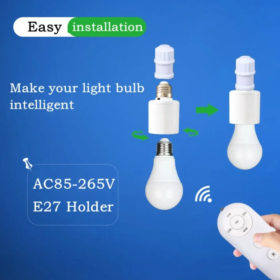 E27/E26 Wireless Remote Control Smart Timer Switch Lamp Holder 110V 220V House Multi Light Switch Baby Room Bedroom Timer Switch