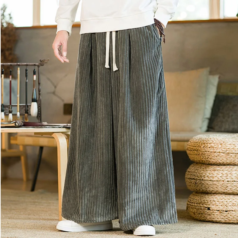 Brand Clothing Winter Corduroy Pants Men baggy Elastic Waist Straight Thick Outdoors Casual Trousers Plus Size Wide leg pants