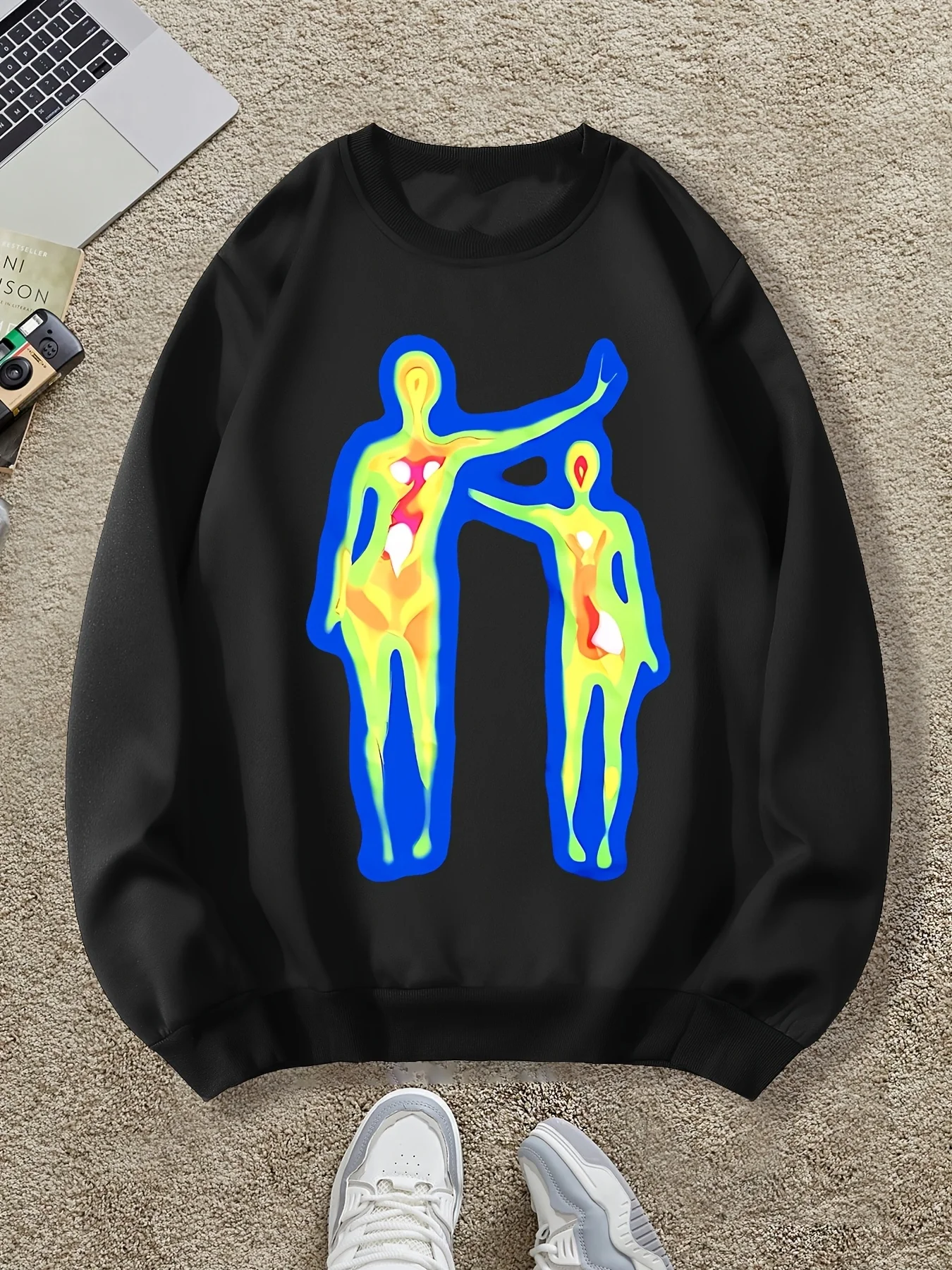 

Инфракрасный узор с принтом, осенне-зимняя мужская и женская спортивная одежда с длинными рукавами, повседневная свободная уличная толстовка