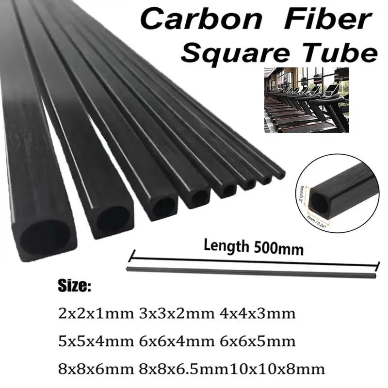 1/2/3pcs Carbon Fiber Square Tube 2mm 3mm 4mm 5mm 6mm 8mm 10mm OD x 500mm Lightweight High-Strength for DIY Drones & Models