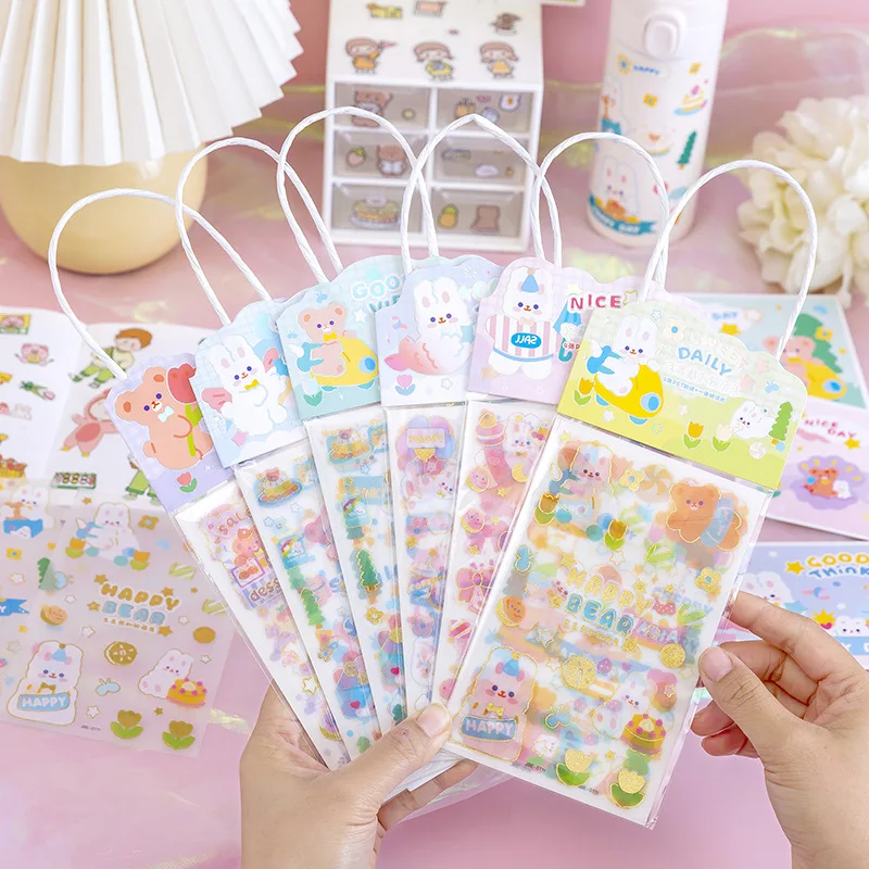 2 Pcs Cartoon Kawaii Animal Stickers Children Girls DIY Hand Account Toy Handmade Stickers Guka Toys Children Girls PET Stickers