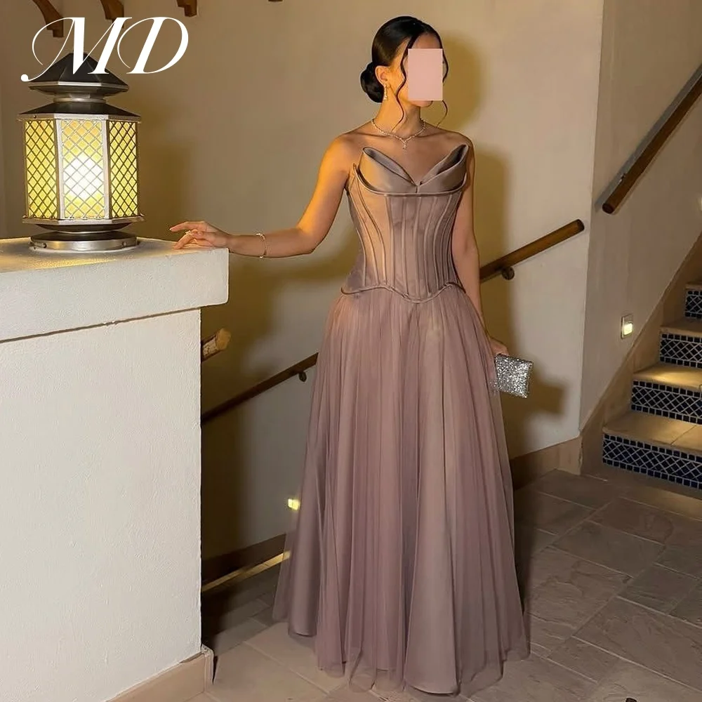 

MD New Customized Ruched Sleeveless Elegant Evening Dresses For Special Occasion Satin Back Lace-up A-Line Tulle Prom Dress 2025