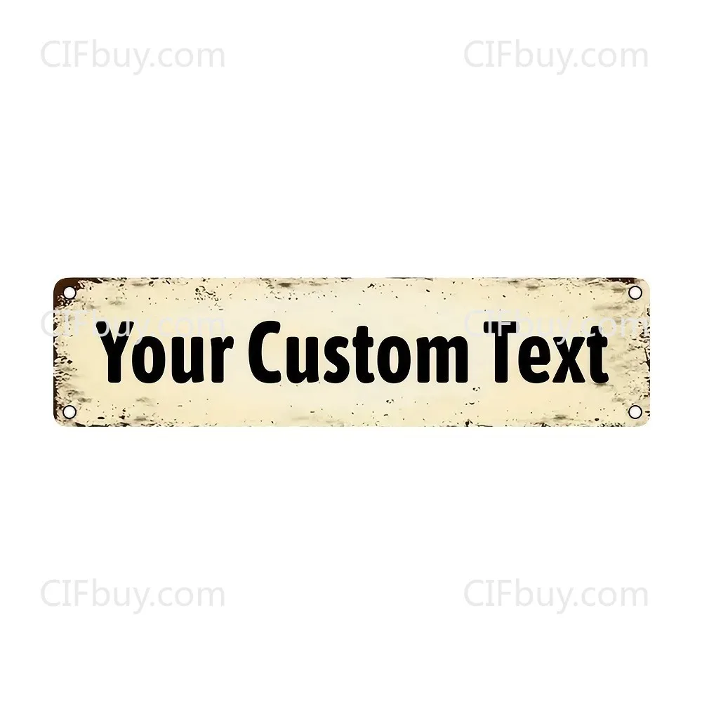 [2D Flat] 1pc Customizable Off White Speckled Distressed Vintage Metal Plaque Personalized Text Wall Decor (Only For Decoration)