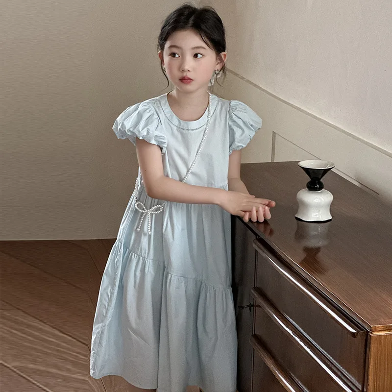 

Children's Bubble Sleeve Dress for Girls, 2025 Summer New Style, Elegant Princess Dress for Little Girls.