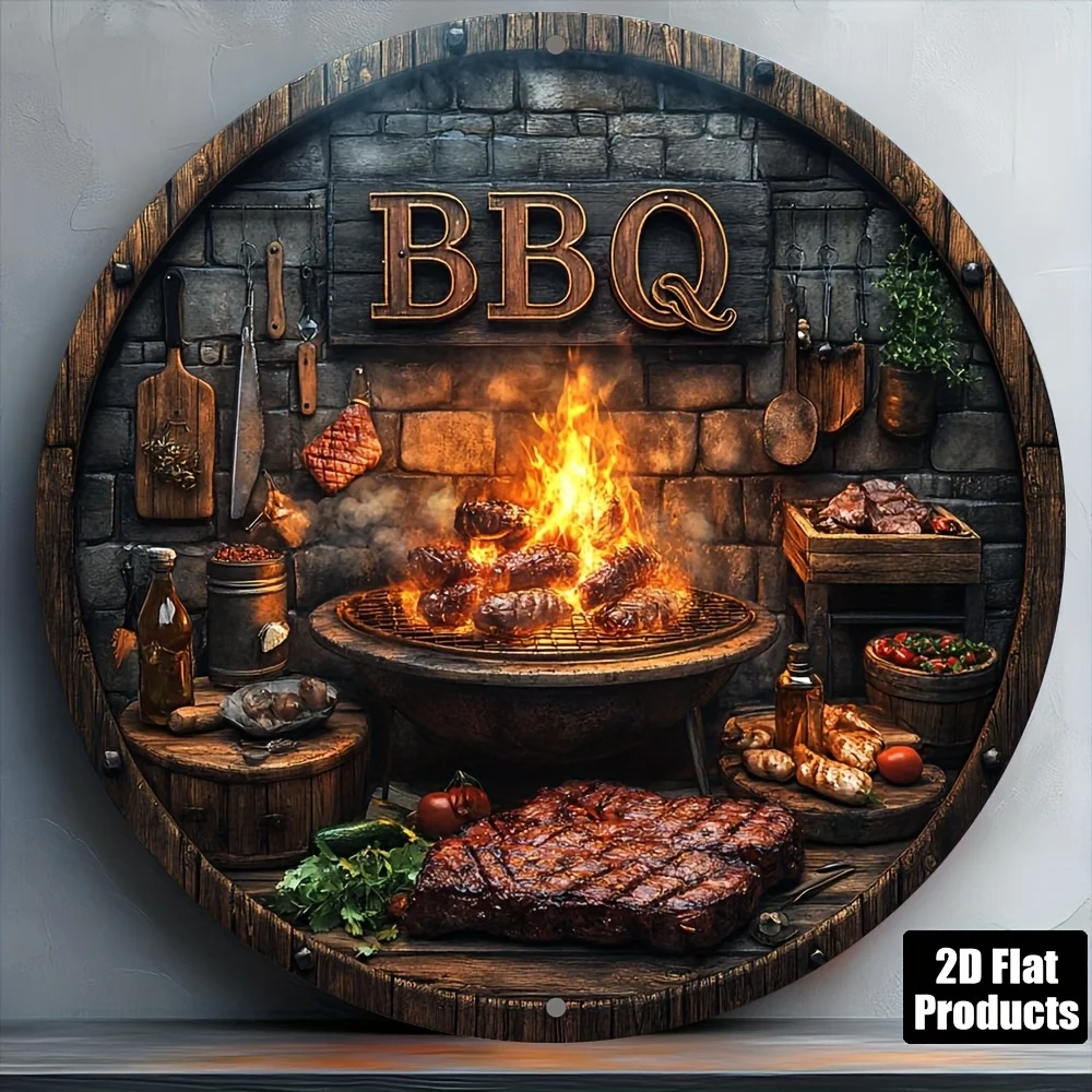 Wandschild mit Vintage-Motiv – 8 rustikales dekoratives Schild mit Holzkohlegrill, perfekt für Heim- und Bürodekoration