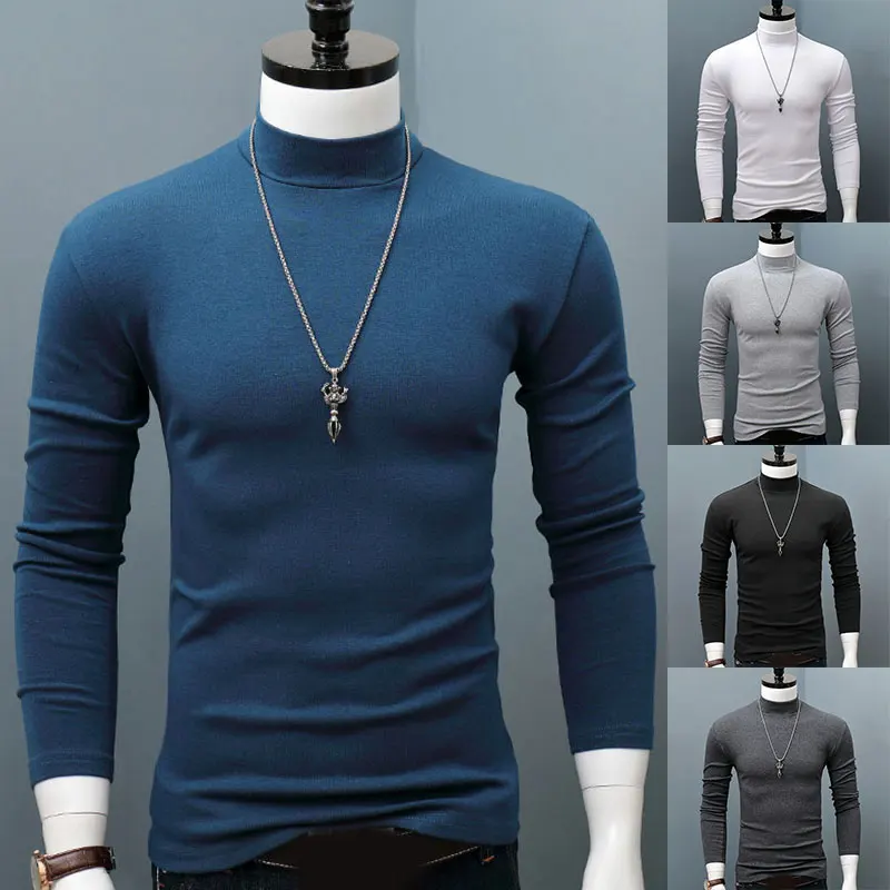 Männer Mock Neck Basic schlichte T-Shirt Bluse Pullover Langarm Top männliche Outwear Slim Fit Stretch Mode heißen Winter warmen Pullover