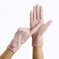 Guantes de encaje transpirables antideslizantes para mujer, protector solar para pantalla táctil, guantes de conducción, antiuv, Verano