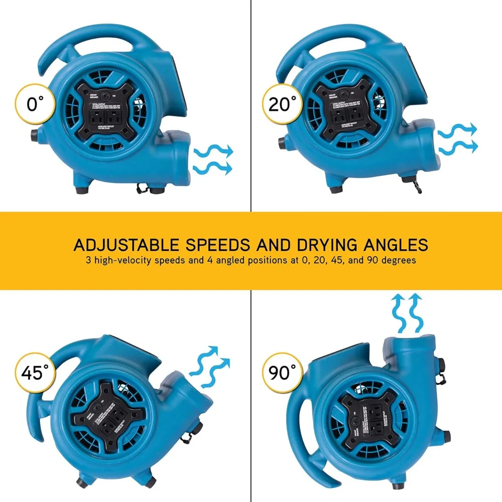P-230AT Mini Mighty 1/4 HP 925 CFM محرك الهواء بالطرد المركزي، مجفف السجاد، مروحة الأرضية، منفاخ، قابل للتكديس، سلسلة ديزي، لسد المياه