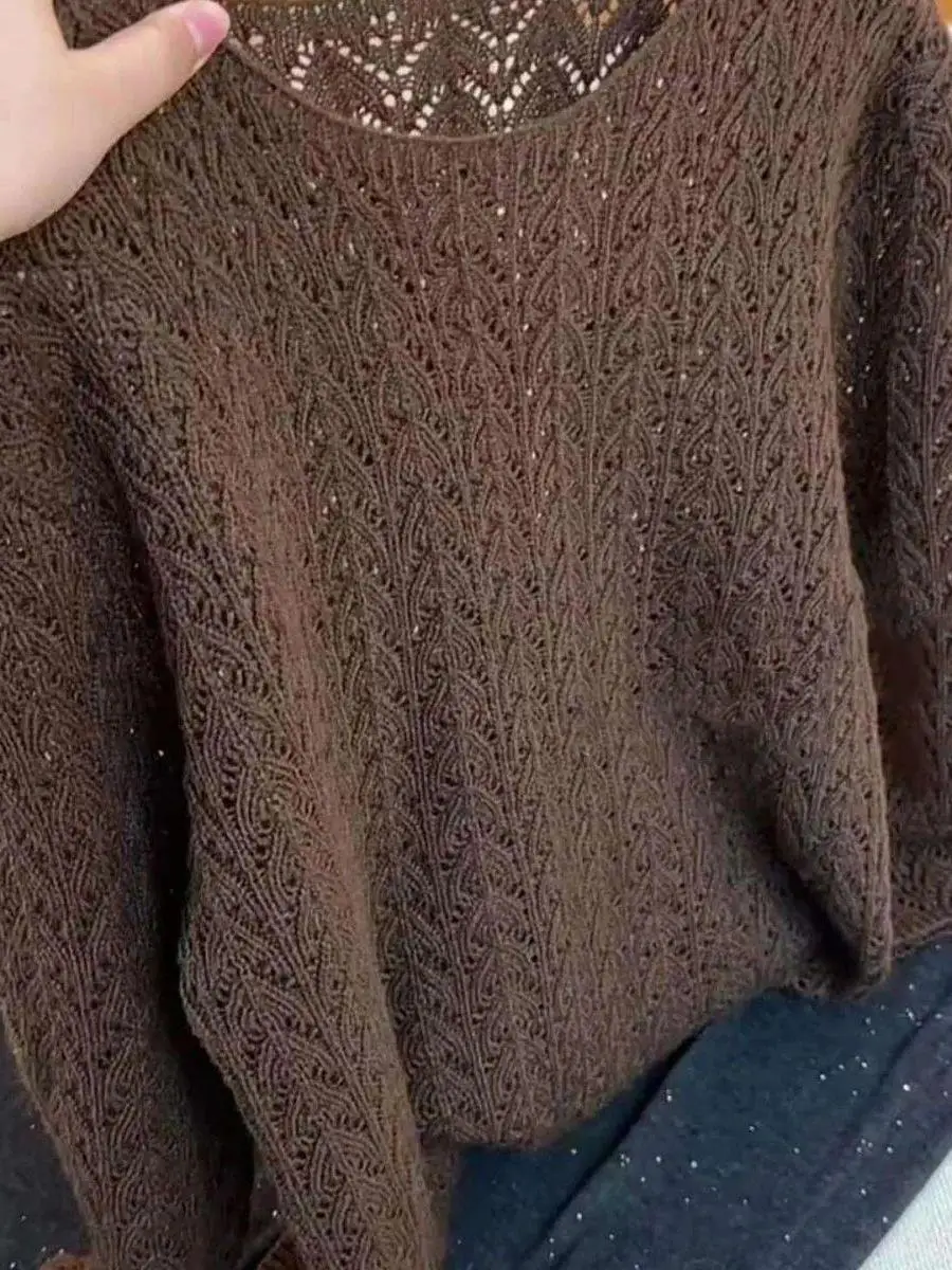 

Women's Loose Knitted Hollow out Crochet Flower Soft Sweater round Neck Pullover Spring Autumn Gentle Color Top
