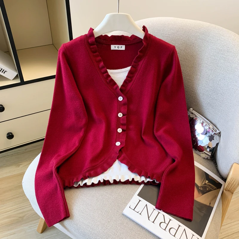 

Женский вязаный свитер, корейский искусственный топ из двух предметов в западном стиле, осенний новый дизайн, одежда