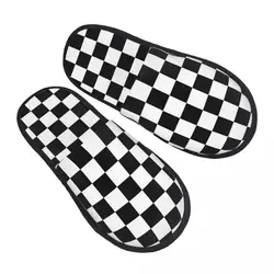 SKA Checker Black White Chess Two Tone Music Winter Cotton Plush Slippers Living Room SKA-Rock 2-tone Soft Slippers Anti-skid