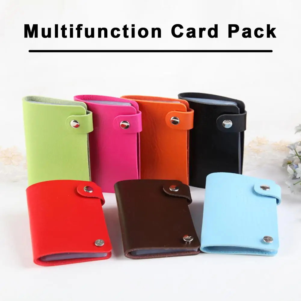 Card Holder Smooth Faux Leather Rotary Pockets Large Capacity Button Closure ID Cards Credit Cards Ticket Organizer