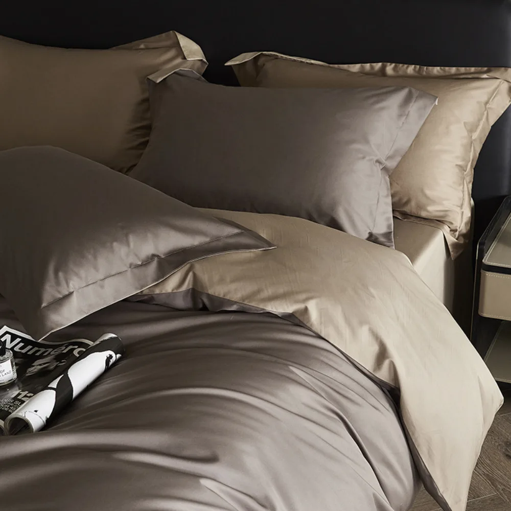 100% Pure Cotton Long Staple Sateen Sheet Set 4 Piece Solid Color Bedding
