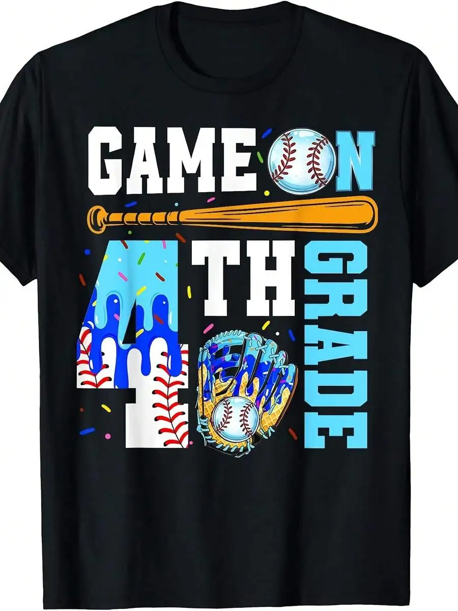Fourth Grade Back To School Baseball Ice Cream Game Theme T-Shirt, Boys' T-Shirt, Summer Daily Casual Wear