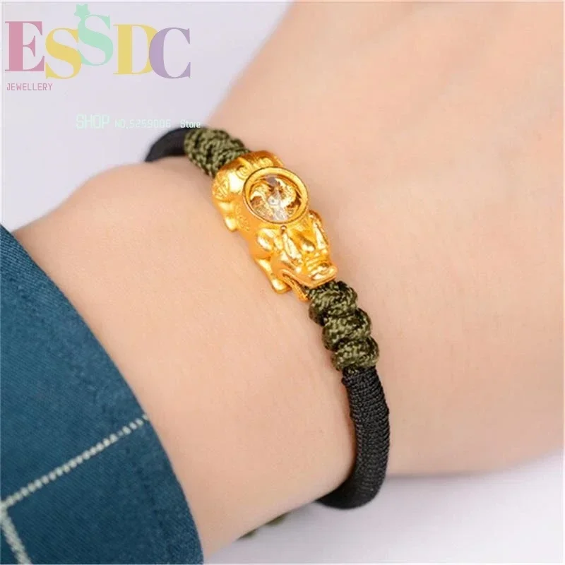 Hand-woven Rope Chain Pure Copper Imitation Gold & Silver Pixiu Charm Bracelet Rotating Windmill Creative Couple Gift Jewelry