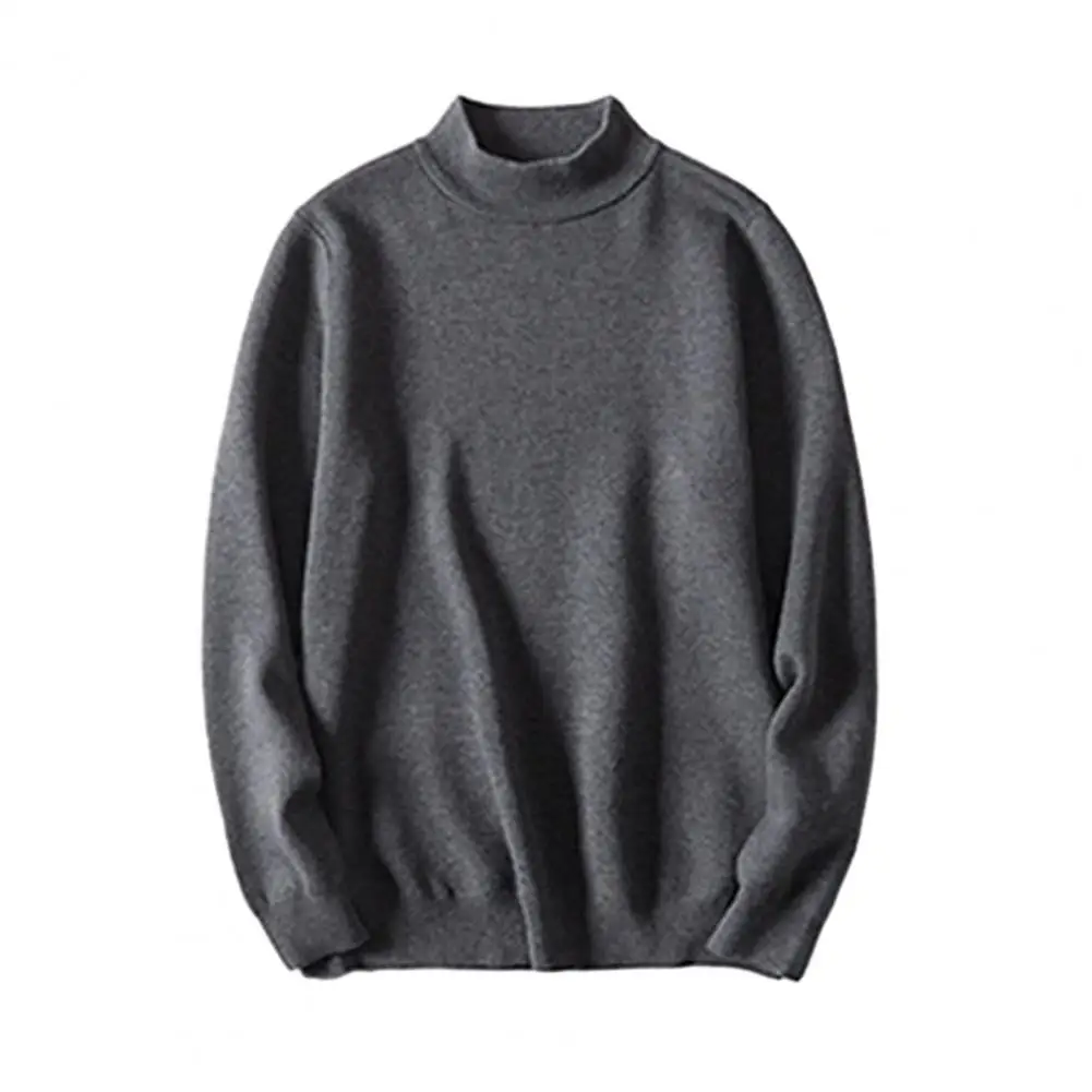 Suéter elástico para hombre, suéter de otoño e invierno, prendas de punto con cuello medio alto, mangas largas elásticas gruesas, corte ajustado, cálido y sólido para uso diario