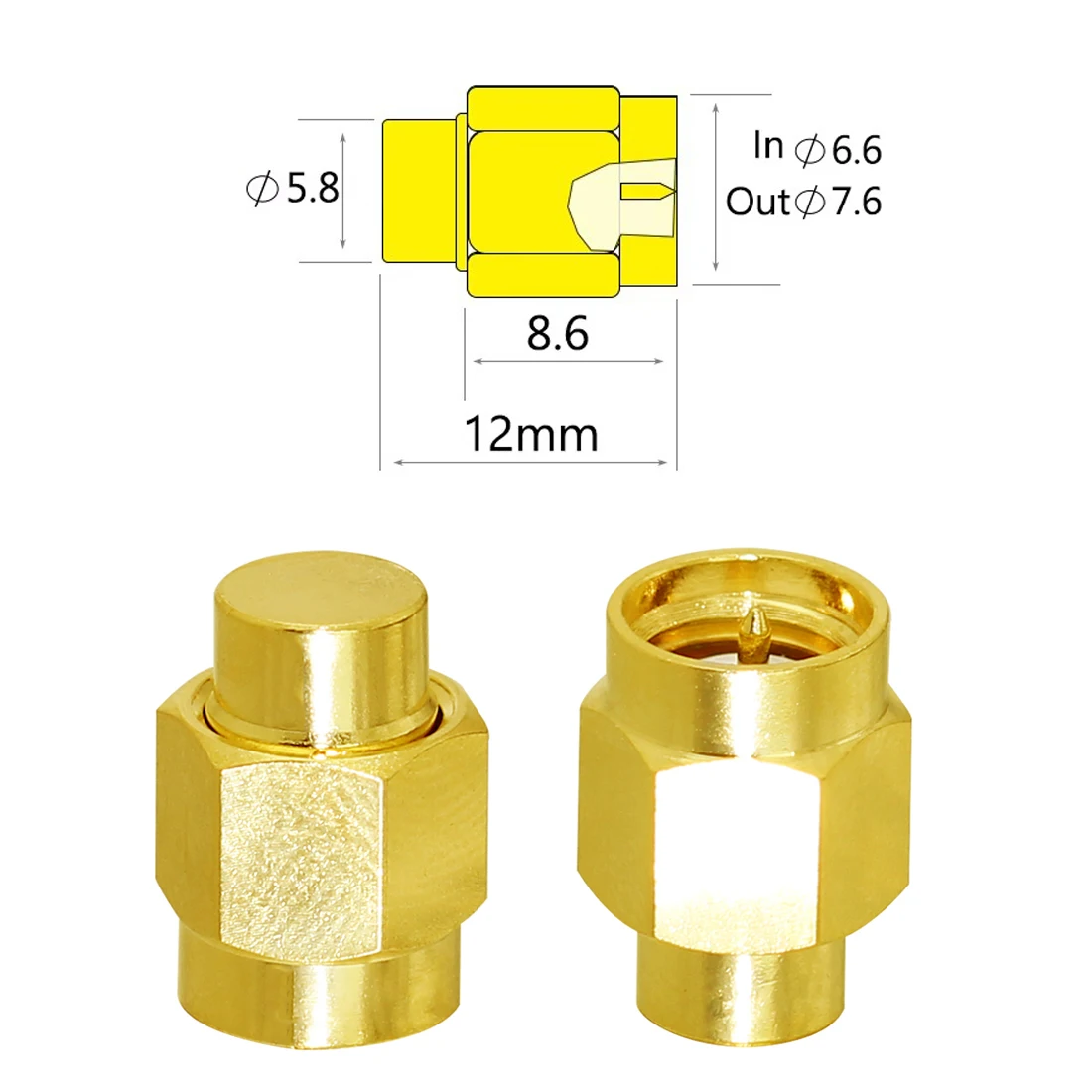 Adaptador Coaxial recto de latón, Conector de carga ficticia, 2W, 3,0 GHz, 50ohm, SMA, macho, RF, Coaxial, 1 unidad