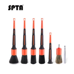 SPTA Car Detailing Brush Set, 7 Pack Soft Boar Hair Auto Detail Brush Kit For Automotive Elegant Surface Interior & Exterior