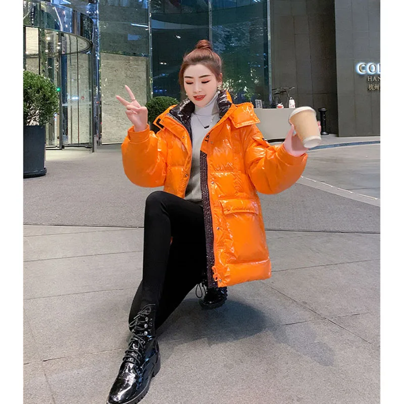 Overcoat Parka Glossy Down Cotton-Padded Women Jacket New Style 2023 Winter Explosions Fashion Avoid Wash Orange Warm Coat Girl