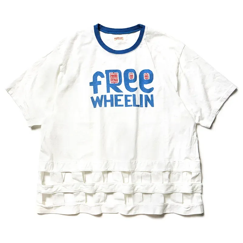 

Kapital Kountry Color Blocked Hollow Letter Printed Short Sleeved T-shirt for Men