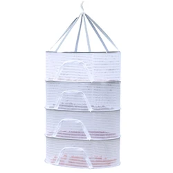 4 Layer Fish Hanging Basket Folding Herb Drying Rack Anti-Fly Windproof Hook Fine-Grained Grid for Flowers Buds Plants Organizer