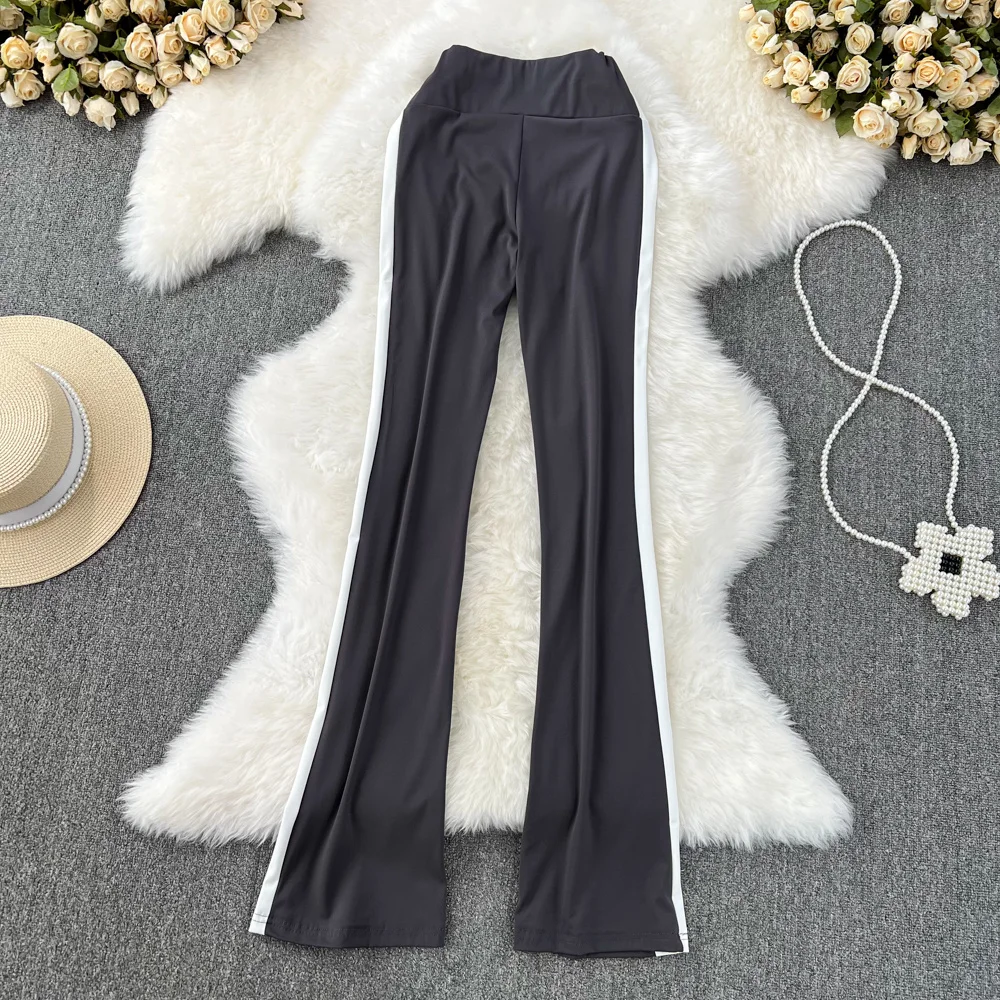 Side Stripe High Waist Split Flare Pants Women's Fashion Women Stretch Slim Trousers Girls Casual Slim Pants