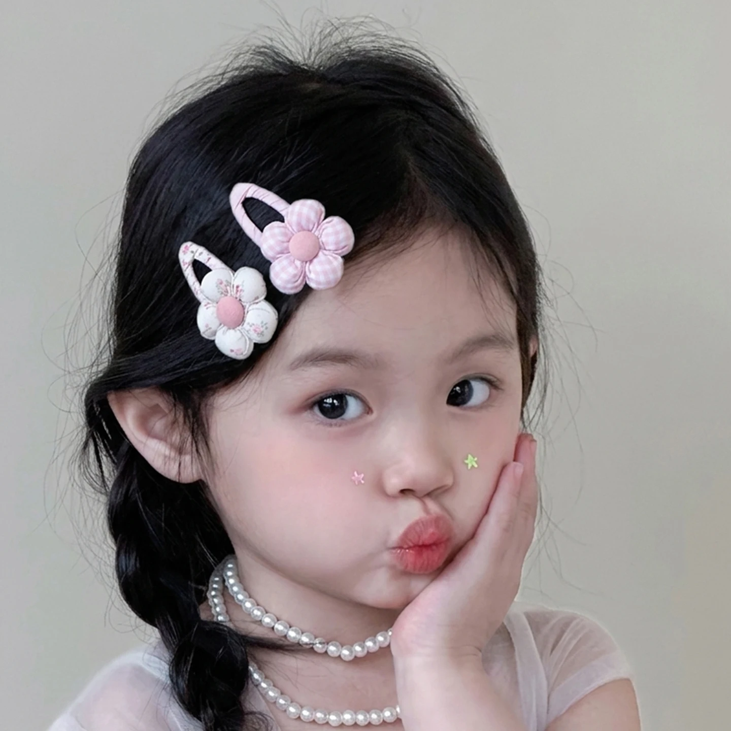 New 2pcs/set Padded Flower Hair Clips Plaid Gingham No Hurt Hair Snap Barrettes for Baby Girls Cute Floral Kids Hair Accessories view 6
