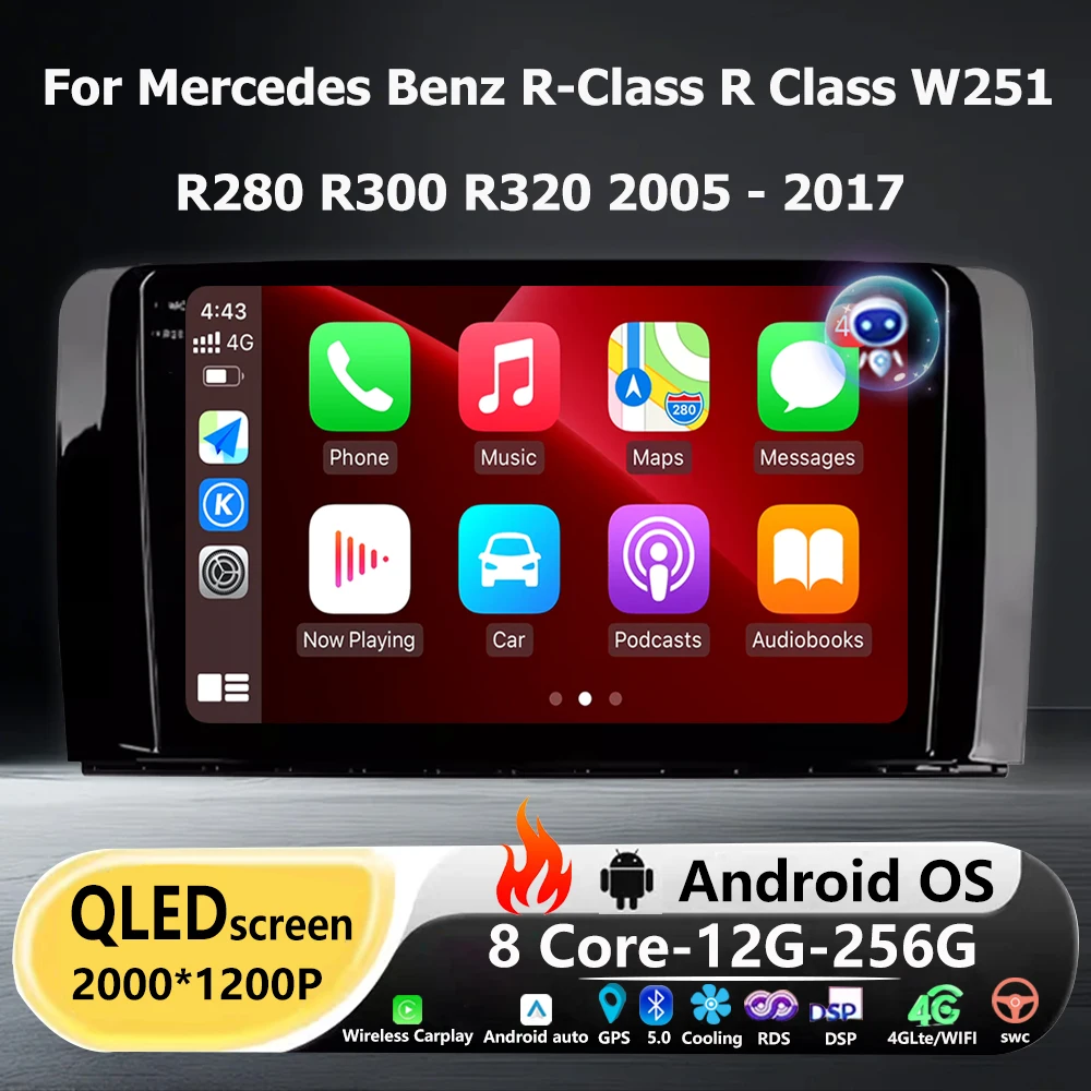 9 Inch For Mercedes Benz R-Class R Class W251 R280 R300 R320 2005 - 2017 Android 16 Auto Car Radio Multimedia Player BT DSP WIFI