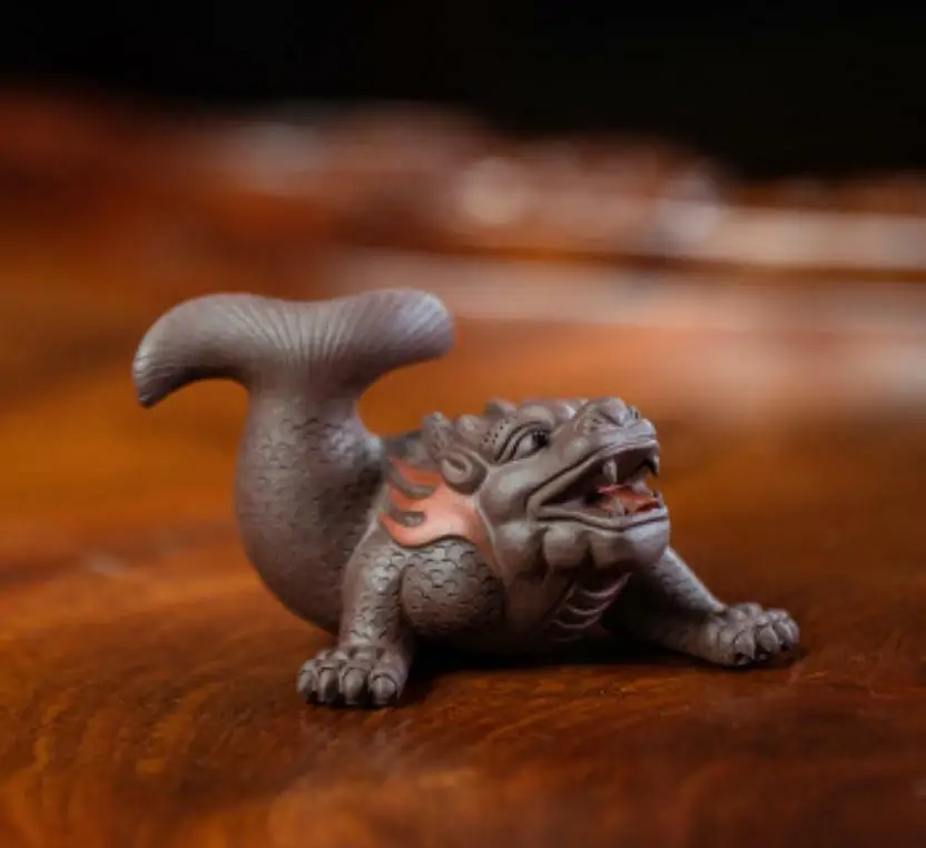 Chinese Yixing Zisha Pottery Purple Clay Animal Fish Dragon Tea Pet Statue