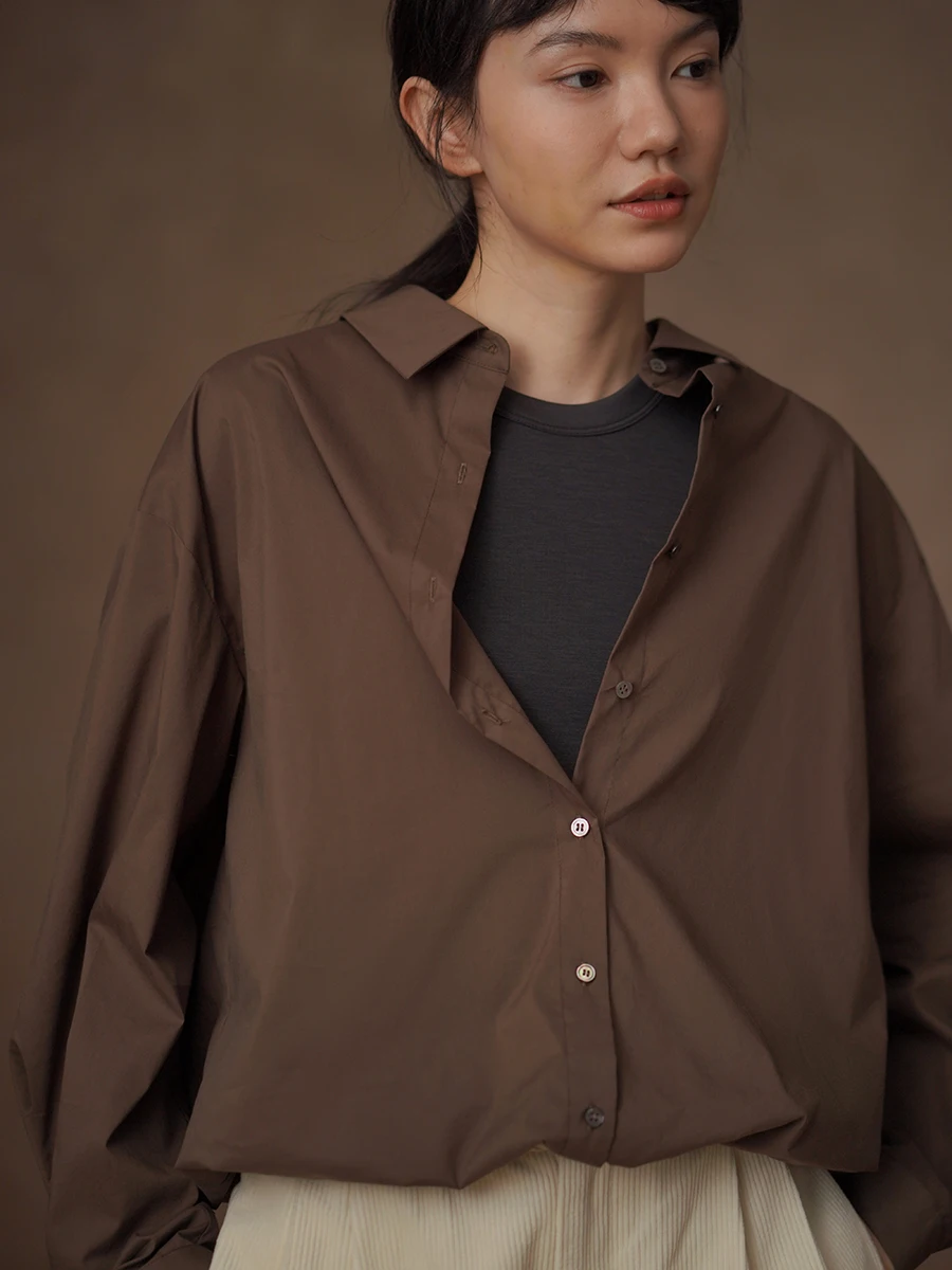 

Hacikis Miss Layered Color Blo Loose Fit Slimming Commute irt Women's Faionable Casual Long Sve Cotton Blend irt