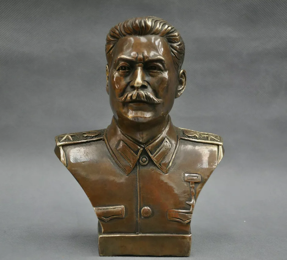 6'' Handcarved Russian Leader Joseph Stalin Bust Bronze Statue