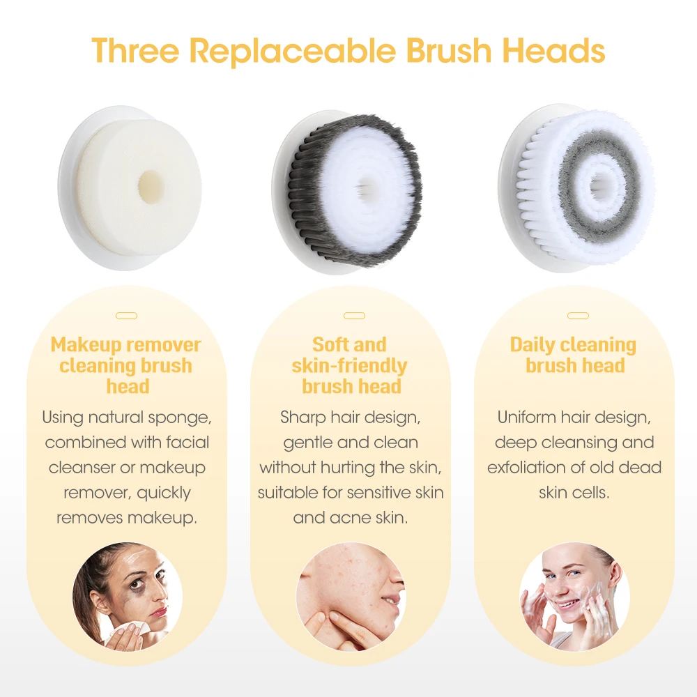 3 In 1 Electric Facial Cleansing Brush Rotating Face Brush Deep Cleaning Skin Peeling Cleanser Exfoliation Massage Brush