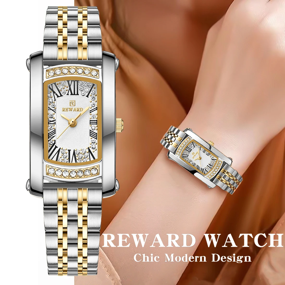 

REWARD Luxury Woman Wristwatch Waterproof Luminous Date Diamond Dial Rectangle Watch For Ladies Quartz Women Watches