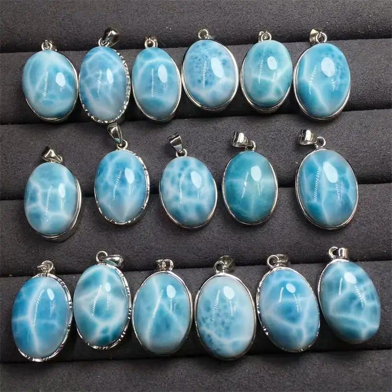 

25MM Natural Larimar Pendant Fashion Fengshui Crystal Jewelry Holiday Gift Women Healing Energy Stone 1pcs