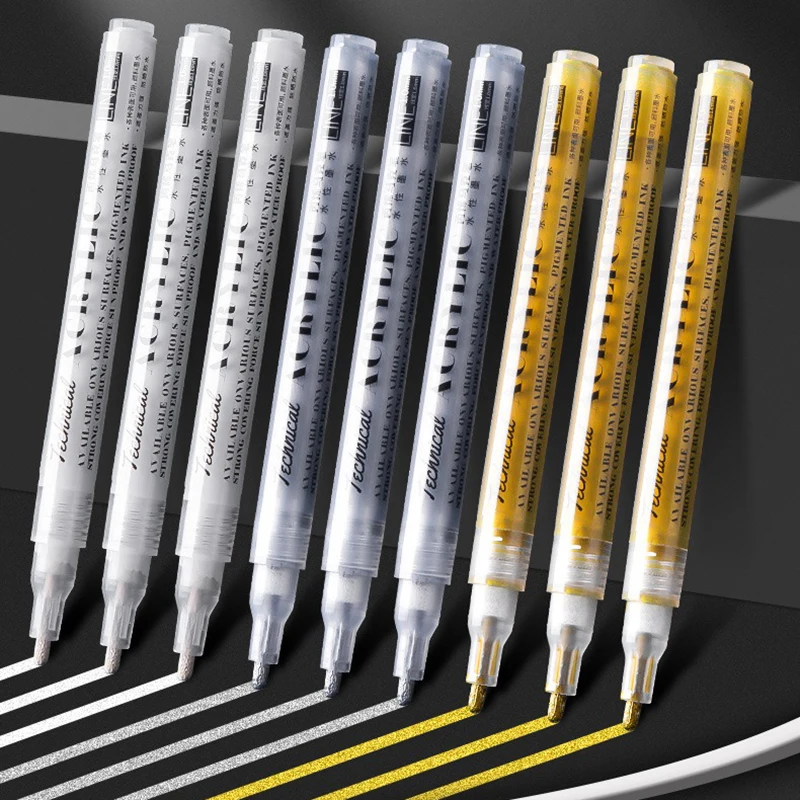 Metallic Marker Pens 1.0/0.7mm Extra Fine Permanent Acrylic Paint Markers for Art Rock Painting DIY Photo Album Ceramics Metal