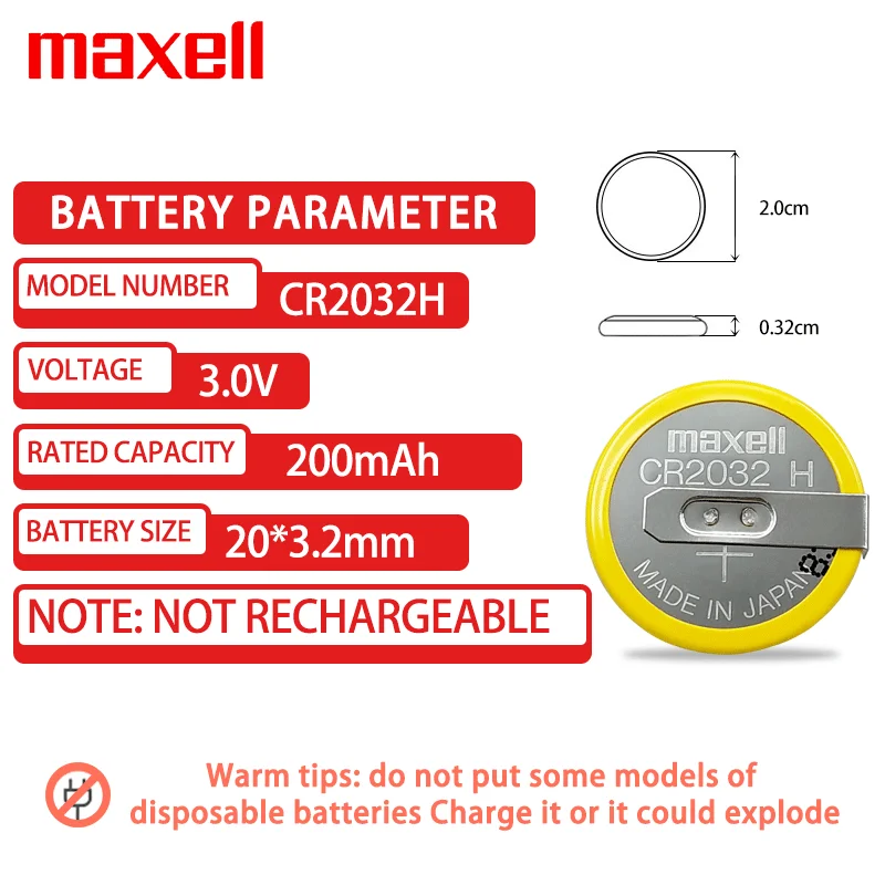 1PCS Maxell Brand New Original Japanese Button Battery CR2032H LIR2032 3V High Capacity Button Battery With Welding Legs