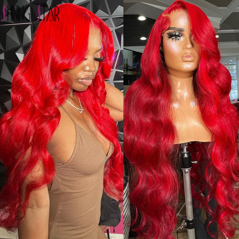 13X4 13X6 Body Wave Lace Frontal Wig Transparent Red 99J Burgundy Curly Lace Front Wigs Red Colored Hd Body Wave Human Hair Wigs