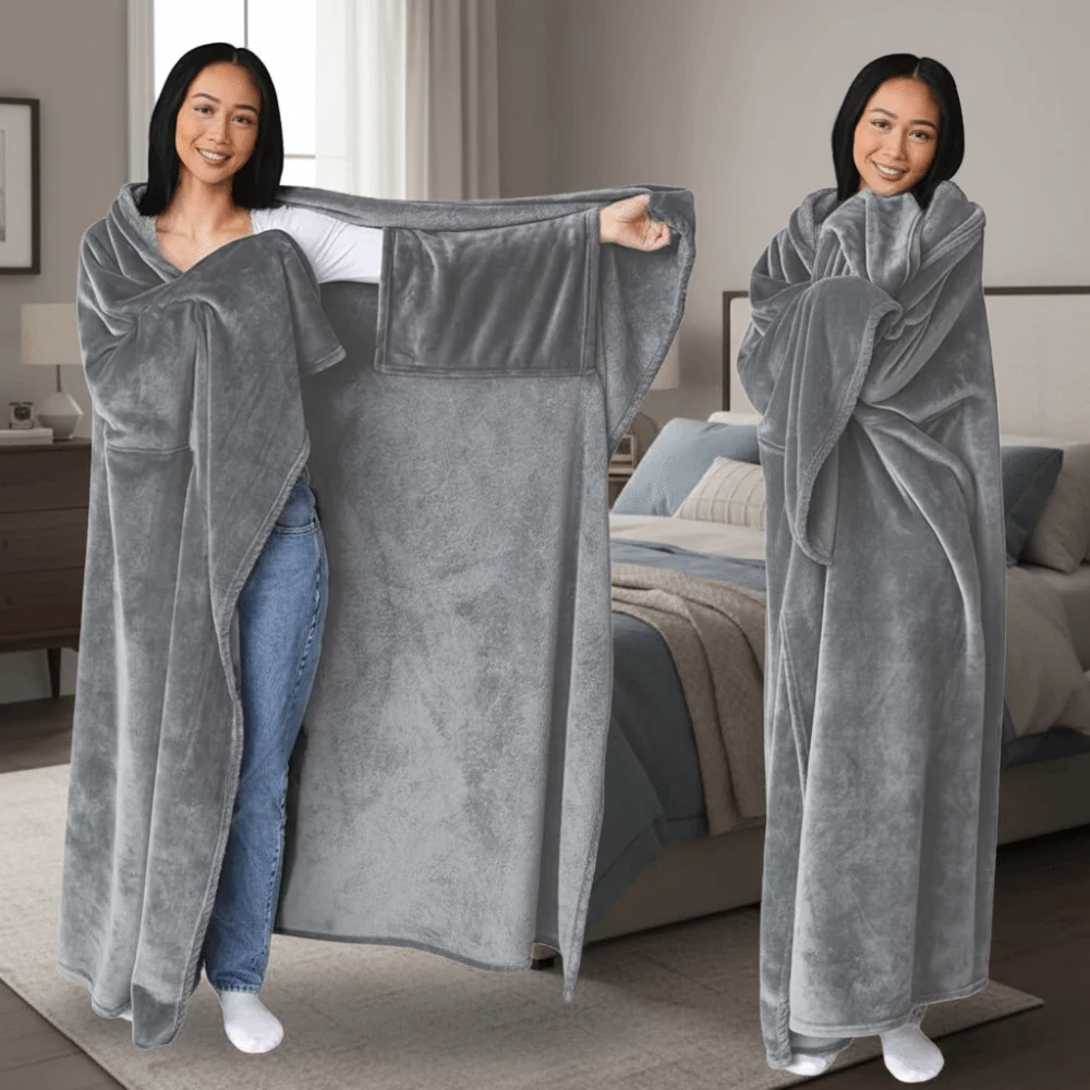 

Cozy Flannel Winter Wearable Blanket Warm Thickened Sofa Throw Blanket Washable Cape Office