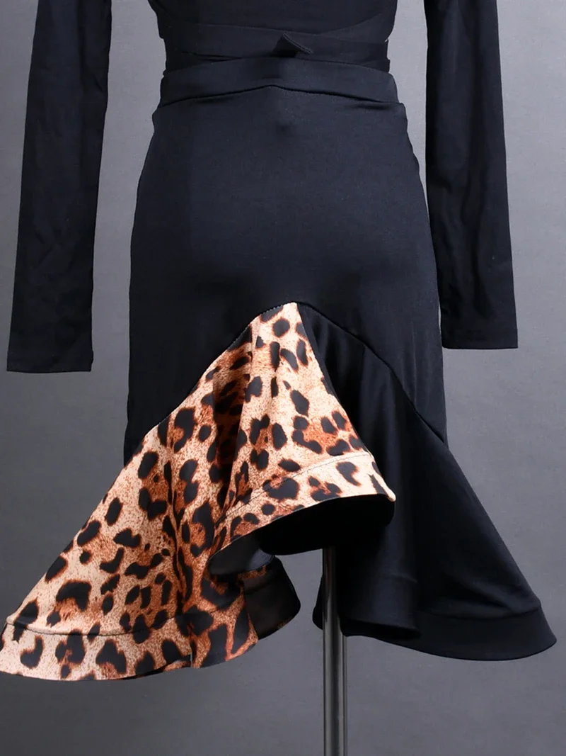 

Women Fringe Leopard Print Large Skirt Hem Latin Dance Female Adult Costume Tassel Skirt Training Ballroom Rumba Samba Dancewear