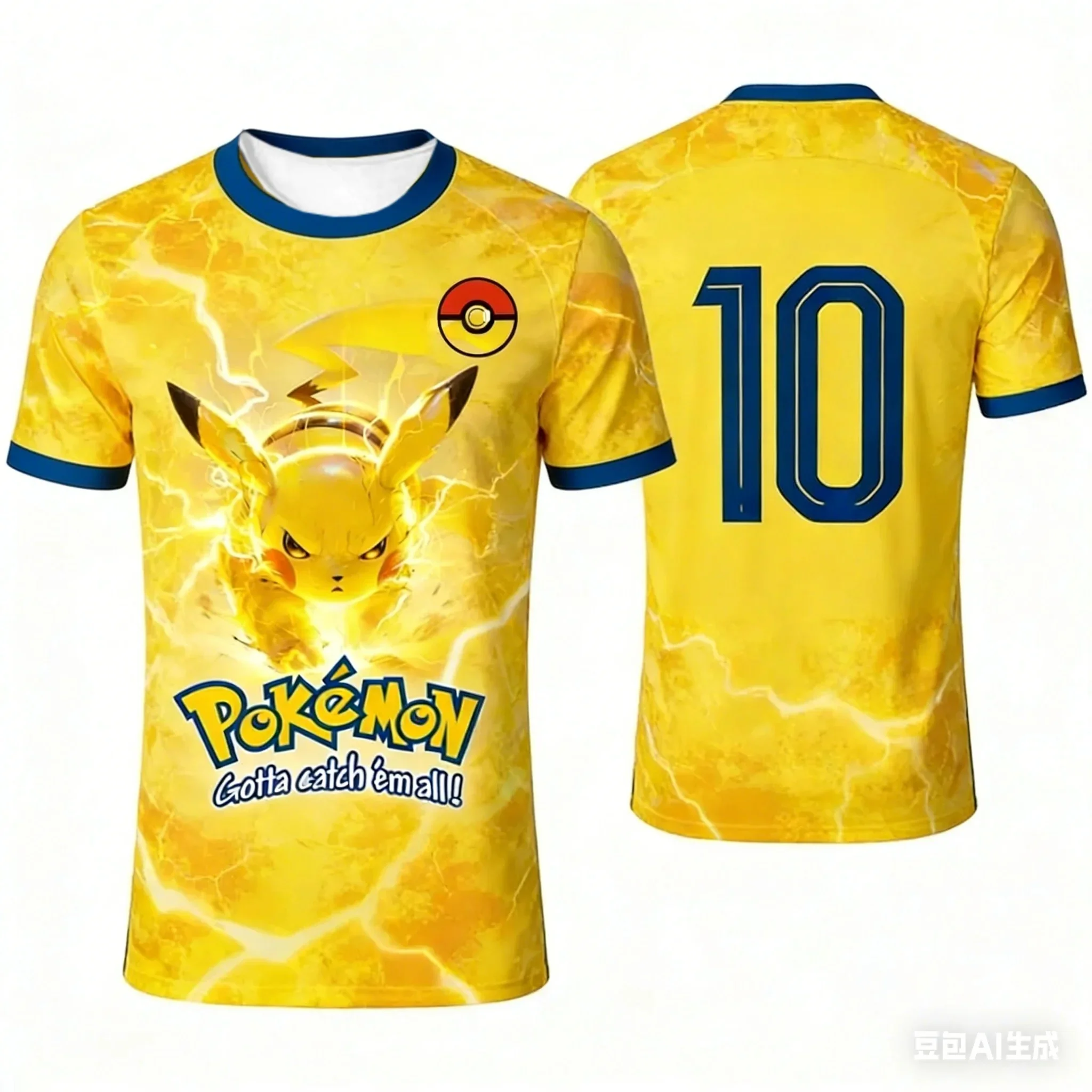 2026 New Bandai Japanese Anime Pikachu Thunderbolt #10 Soccer Jersey 2025 Yellow Blue Anime Streetwear