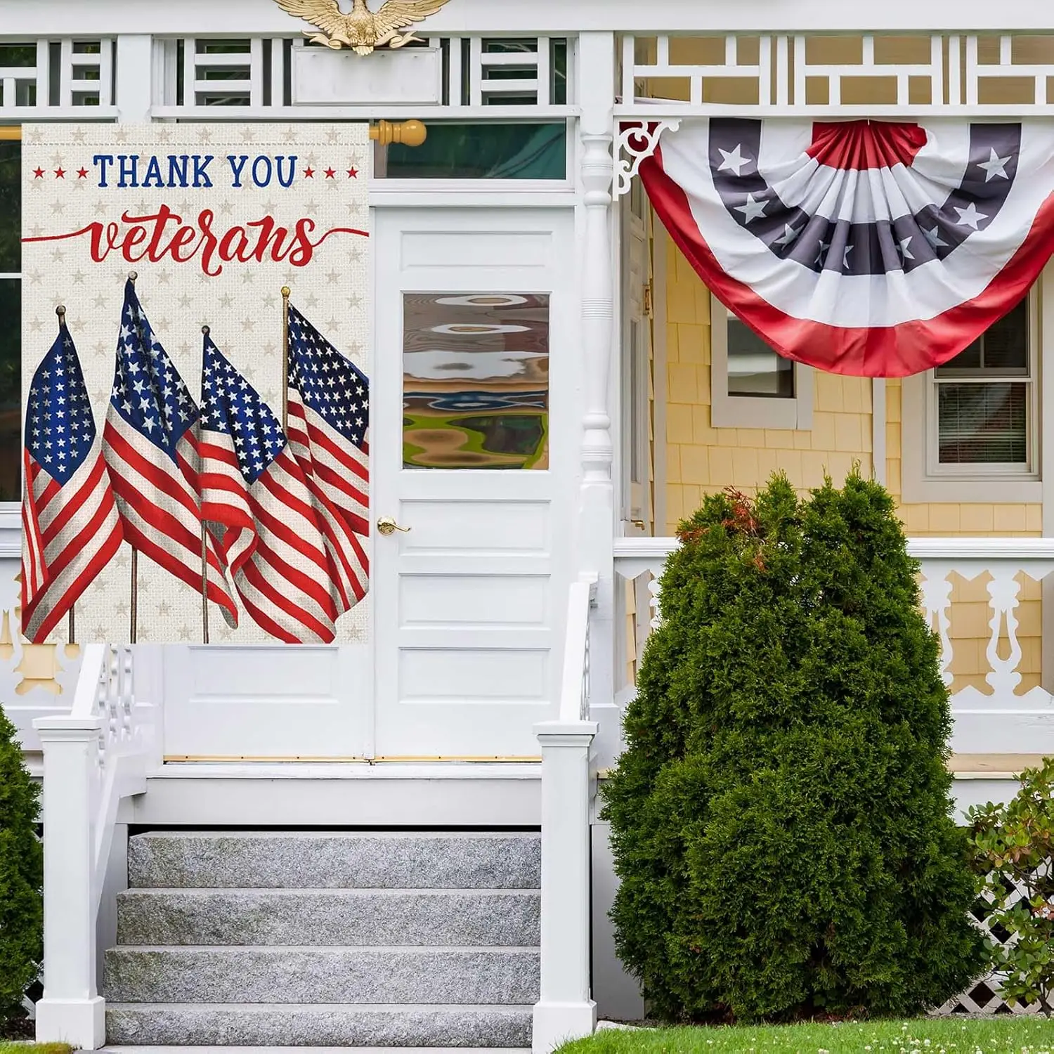 Louise Maelys Thank You Veterans Garden Flag Patriotic Veterans Day 28x40 Inch Double Sided Stars and Stripes Large Burlap M EEZ
