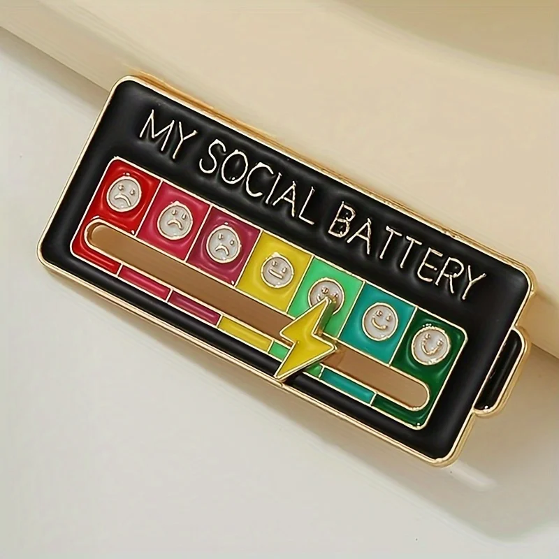 1Pcs My Social Battery Enamel Pin - Fun Mood Badge for Clothing and Backpacks