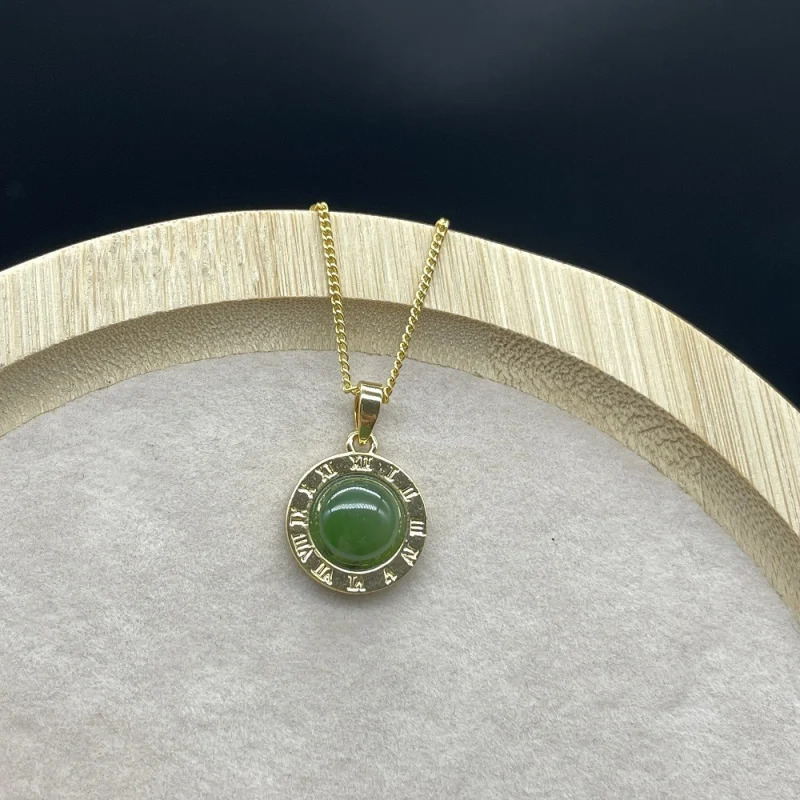 

Natural Hetian Pendant Copper Inlaid Jasper Fortune Prosperity Longevity Jade Necklace Clavicle Chain